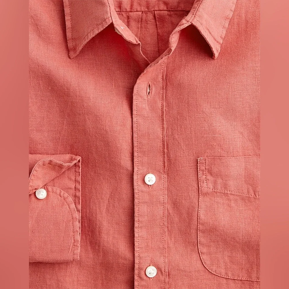 NWT J.Crew Washed linen shirt w/ point collar Medium Seasoned Red Preppy Casual